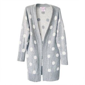 Sincerely Jules Polka Dot Open Front Long Duster Cardigan | Gray | Size XS